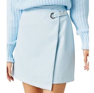 Francesca’s Paige Vegan Leather Light Blue Side Buckle Mini Skirt S